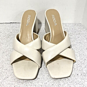 Soda high heel slide sandals slip on shoes creamy white crossover dressy casual